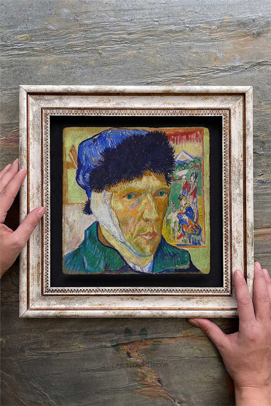 Framed Painting Stone Wall Decor 12" x 12" Van Gogh Self-Portrait