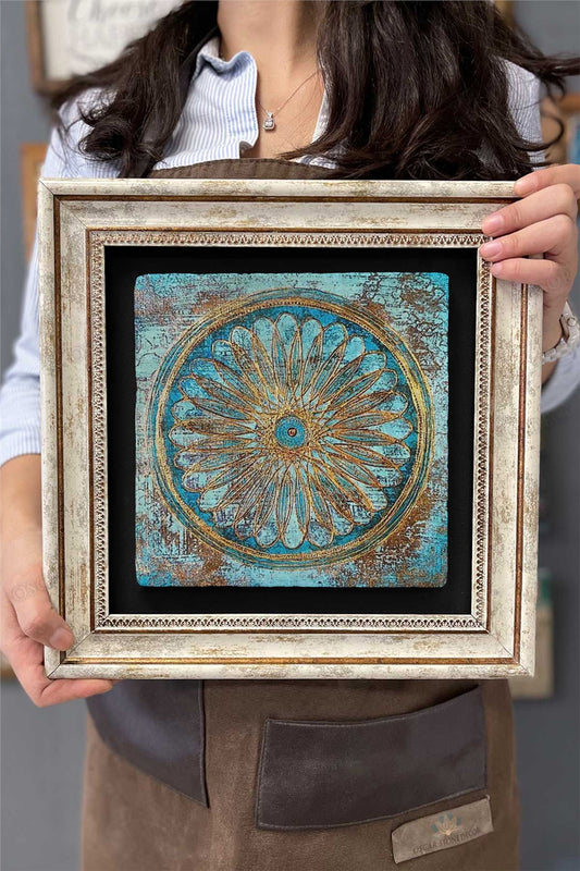 Framed Painting Stone Wall Decor 12" x 12" Antique Painting