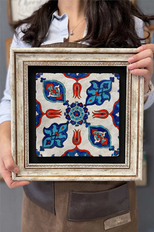 Framed Painting Stone Wall Decor 12" x 12" With Ceramic Tile Design