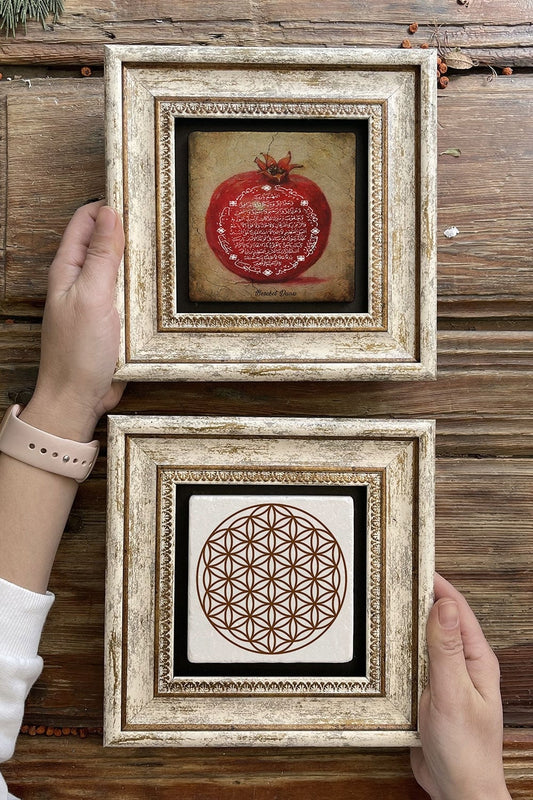 Framed Stone Wall Decoration Painting 8" x 8" Set of 2 (1104-7774) Bereket Nar Yaşam