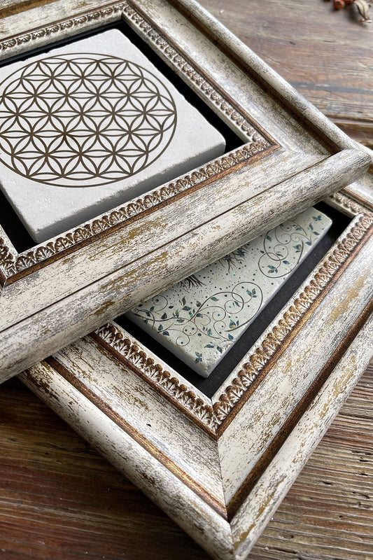 Framed Stone Wall Decoration Painting 8" x 8" Set of 2 (540-7774) Life and Living Flower