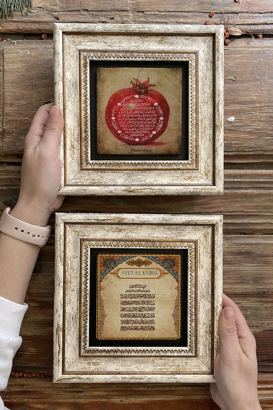 Framed Stone Wall Decoration Painting 8" x 8" Set of 2 (1104-463) Bereket Nar Ayetel