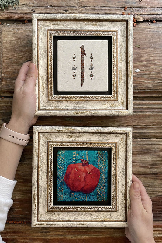 Framed Stone Wall Decoration Painting 8" x 8" Set of 2 (480-321) Nar Elif