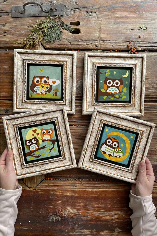 Framed Stone Painting Wall Decoration 8" x 8" Set of 4