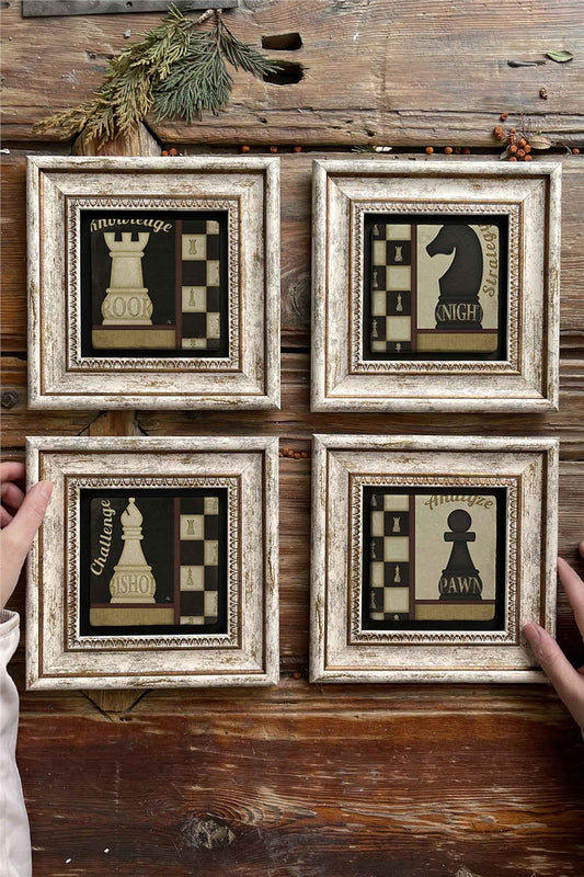 Framed Stone Painting Wall Decoration 8" x 8" Set of 4