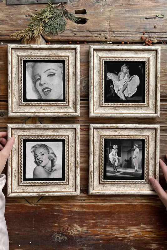 Framed Stone Painting Wall Decoration 8" x 8" Set of 4 Marilyn Monroe Set