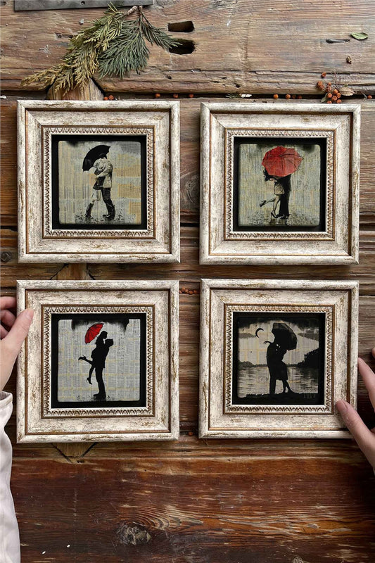 Framed Stone Painting Wall Decoration 8" x 8" Set of 4