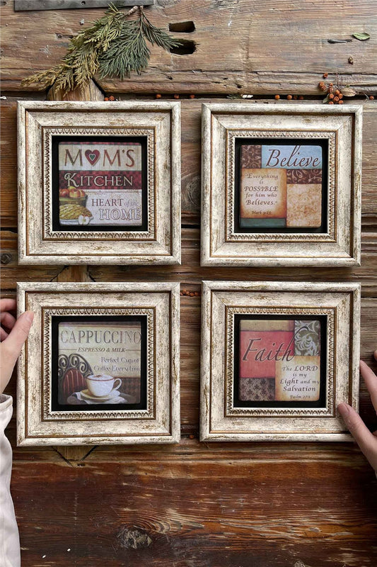 Framed Stone Painting Wall Decoration 8" x 8" Set of 4 Faith Believe