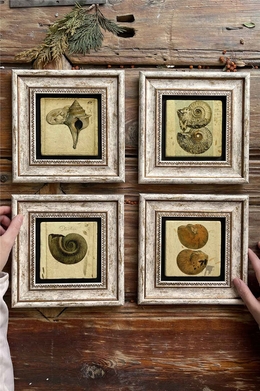 Framed Stone Painting Wall Decoration 8" x 8" Set of 4