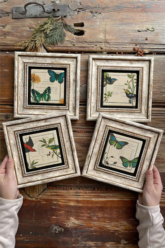 Framed Stone Painting Wall Decoration 8" x 8" Set of 4