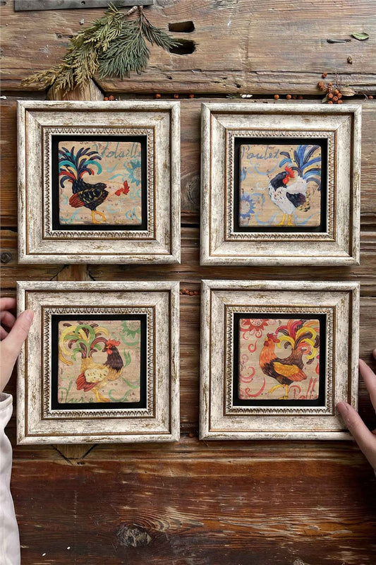 Framed Stone Painting Wall Decoration 8" x 8" Set of 4