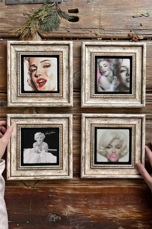 Framed Stone Painting Wall Decoration 8" x 8" Set of 4 Marilyn Monroe Set