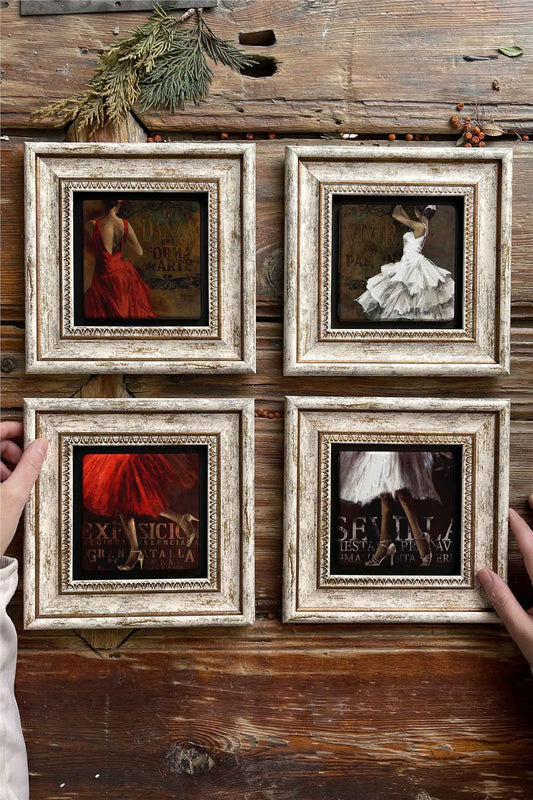 Framed Stone Painting Wall Decoration 8" x 8" Set of 4