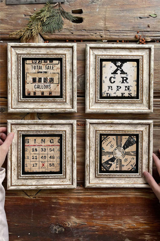 Framed Stone Painting Wall Decoration 8" x 8" Set of 4