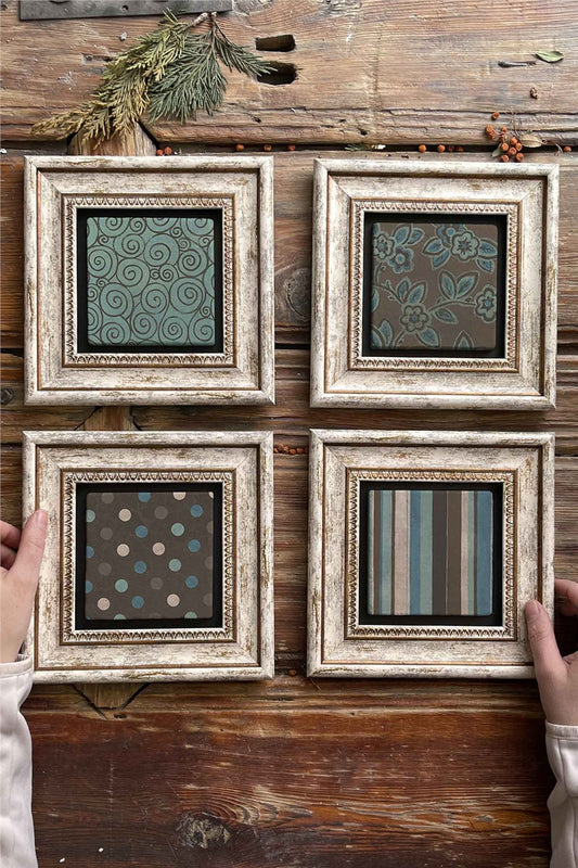 Framed Stone Painting Wall Decoration 8" x 8" Set of 4 Wine Set Wine Set