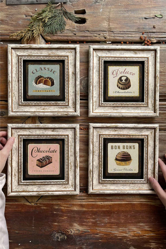 Framed Stone Painting Wall Decoration 8" x 8" Set of 4