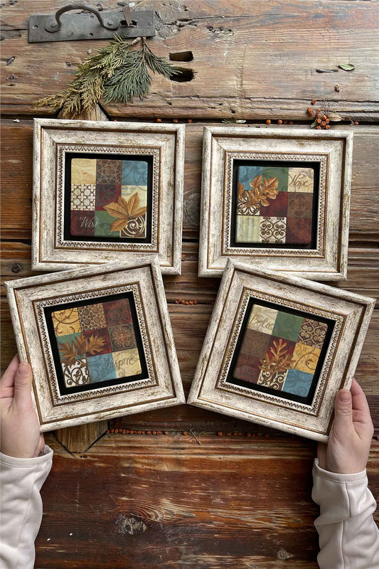 Framed Stone Painting Wall Decoration 8" x 8" Set of 4