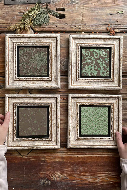 Framed Stone Painting Wall Decoration 8" x 8" Set of 4
