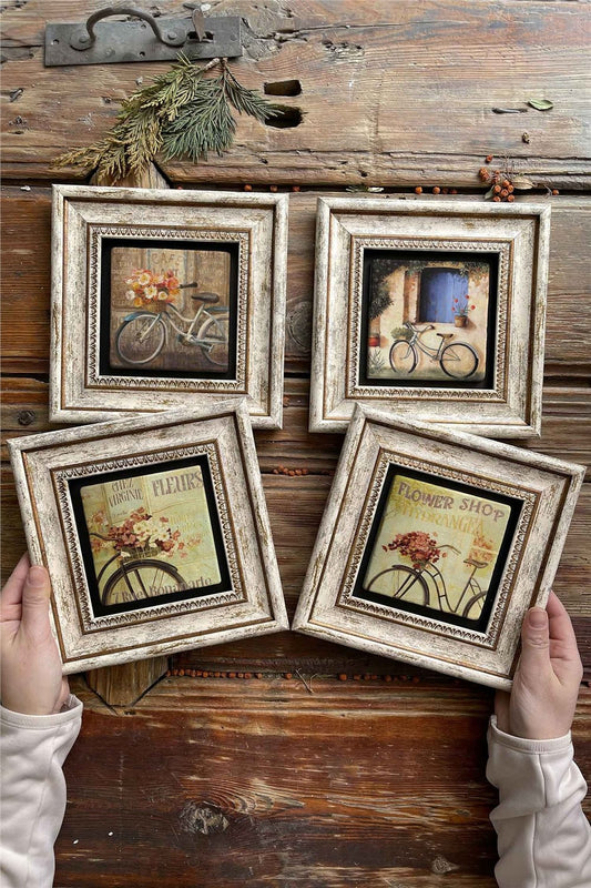 Framed Stone Painting Wall Decoration 8" x 8" Set of 4