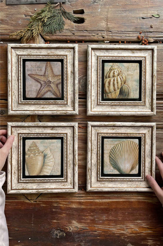 Framed Stone Painting Wall Decoration 8" x 8" Set of 4