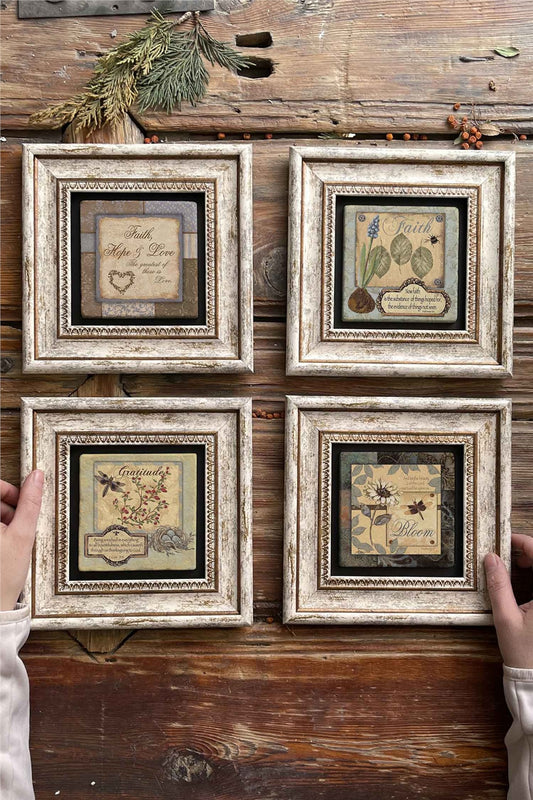 Framed Stone Painting Wall Decoration 8" x 8" Set of 4