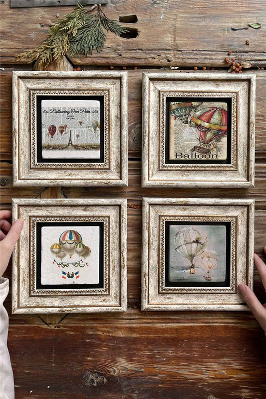 Framed Stone Painting Wall Decoration 8" x 8" Set of 4