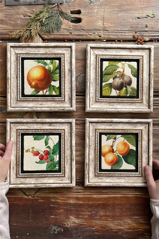 Framed Stone Painting Wall Decoration 8" x 8" Set of 4