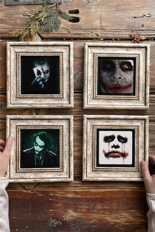 Framed Stone Painting Wall Decoration 8" x 8" Set of 4 Joker Set