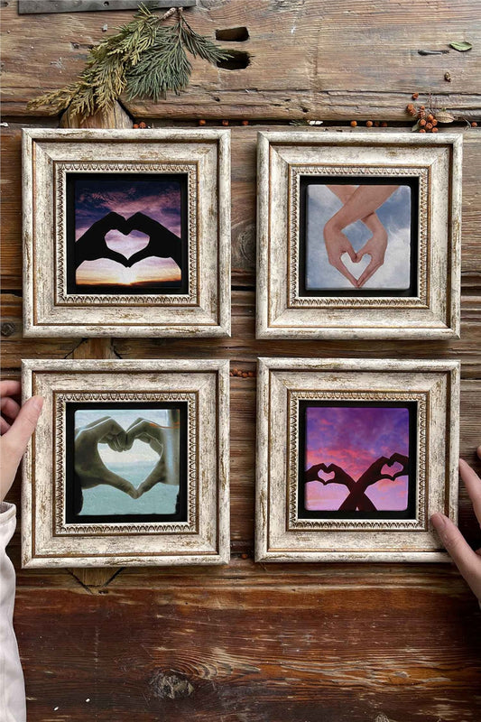 Framed Stone Painting Wall Decoration 8" x 8" Set of 4