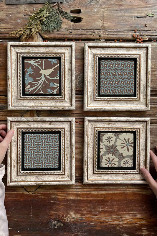 Framed Stone Painting Wall Decoration 8" x 8" Set of 4