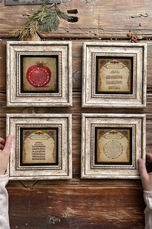 Framed Stone Painting 8" x 8" Set of 4(1104-464-463-462) Blessings Evil Eye Prayer Verse