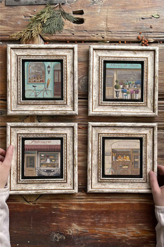 Framed Stone Painting Wall Decoration 8" x 8" Set of 4