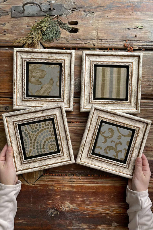 Framed Stone Painting Wall Decoration 8" x 8" Set of 4