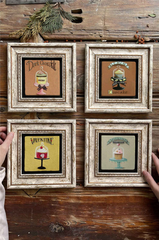 Framed Stone Painting Wall Decoration 8" x 8" Set of 4