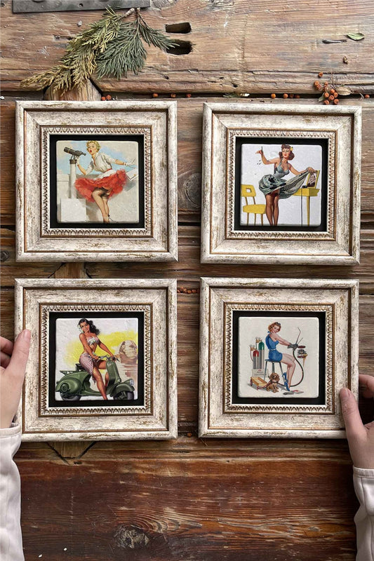 Framed Stone Painting Wall Decoration 8" x 8" Set of 4 The Balm Collection