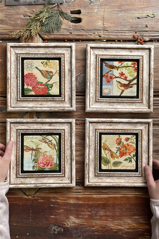 Framed Stone Painting Wall Decoration 8" x 8" Set of 4