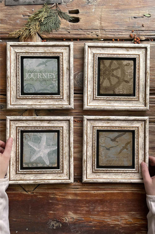 Framed Stone Painting Wall Decoration 8" x 8" Set of 4