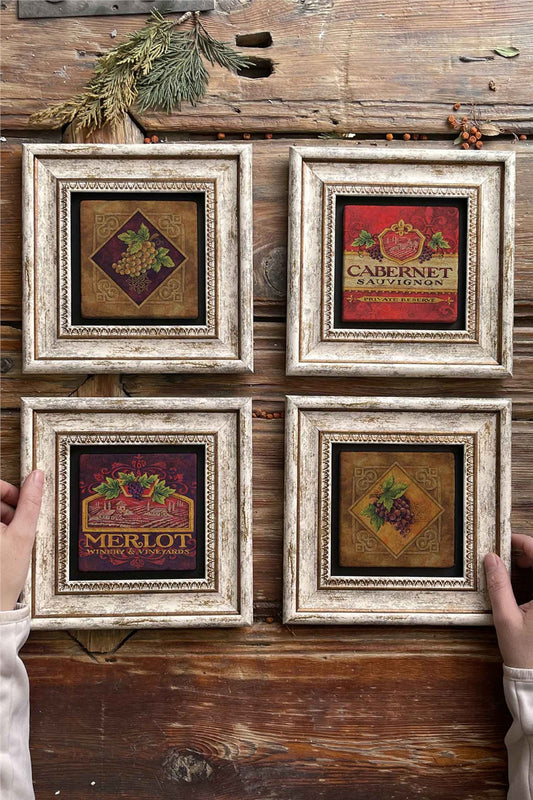 Framed Stone Painting Wall Decoration 8" x 8" Set of 4