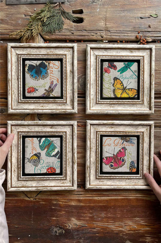 Framed Stone Painting Wall Decoration 8" x 8" Set of 4