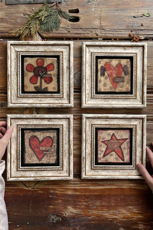 Framed Stone Painting Wall Decoration 8" x 8" Set of 4