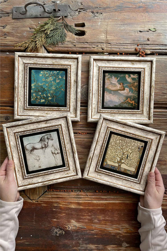 Framed Stone Painting Wall Decoration 8" x 8" Set of 4 Gustav Klimt Paintings