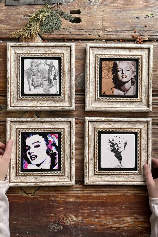Framed Stone Painting Wall Decoration 8" x 8" Set of 4 Marilyn Monroe Set
