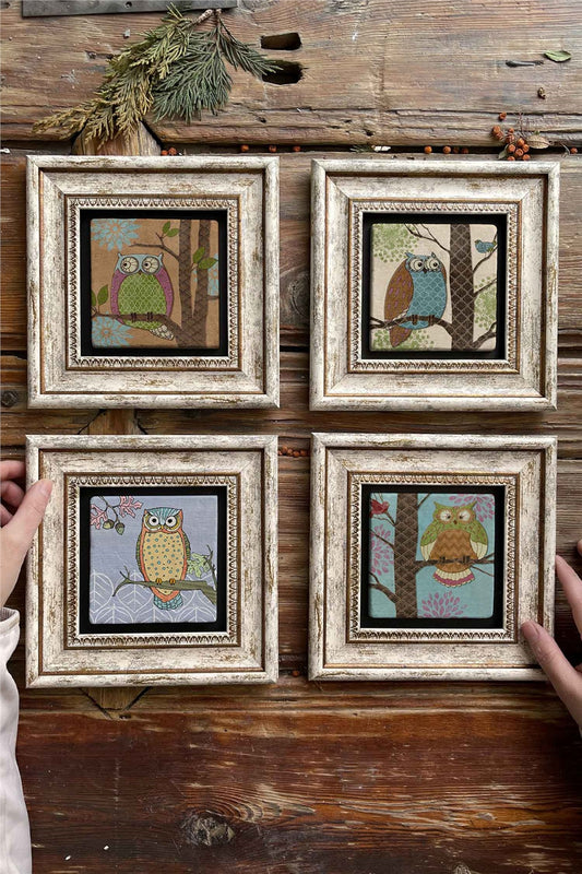 Framed Stone Painting Wall Decoration 8" x 8" Set of 4