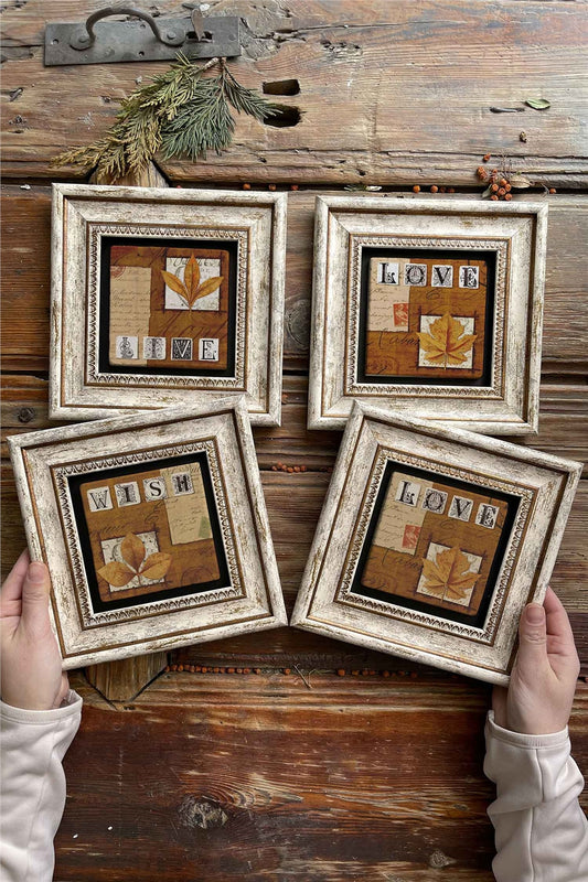 Framed Stone Painting Wall Decoration 8" x 8" Set of 4 Love Live Wish Set
