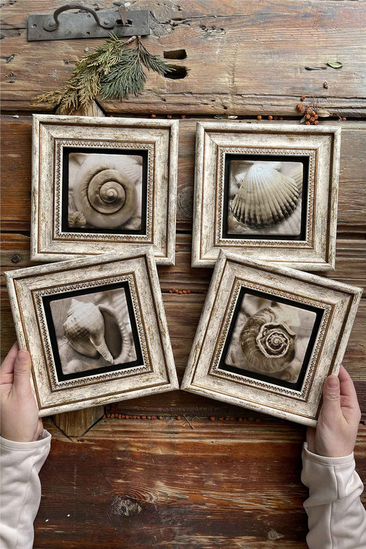 Framed Stone Painting Wall Decoration 8" x 8" Set of 4 Hope Dance Love Forgive Set