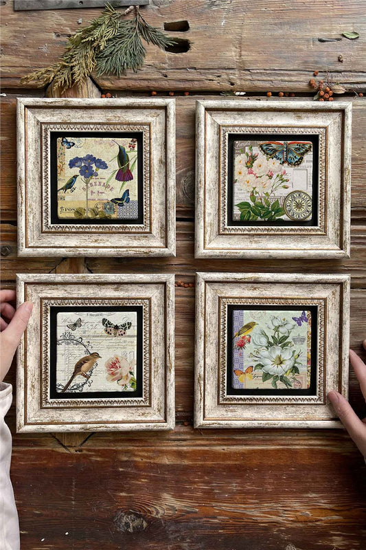 Framed Stone Painting Wall Decoration 8" x 8" Set of 4