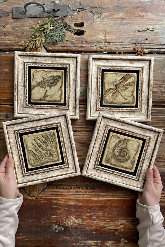 Framed Stone Painting Wall Decoration 8" x 8" Set of 4
