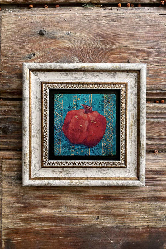 Framed Stone Painting 8" x 8" Set of 4(1488-1100-540-480)Elephant Evil Eye Tree of Life Pomegranate