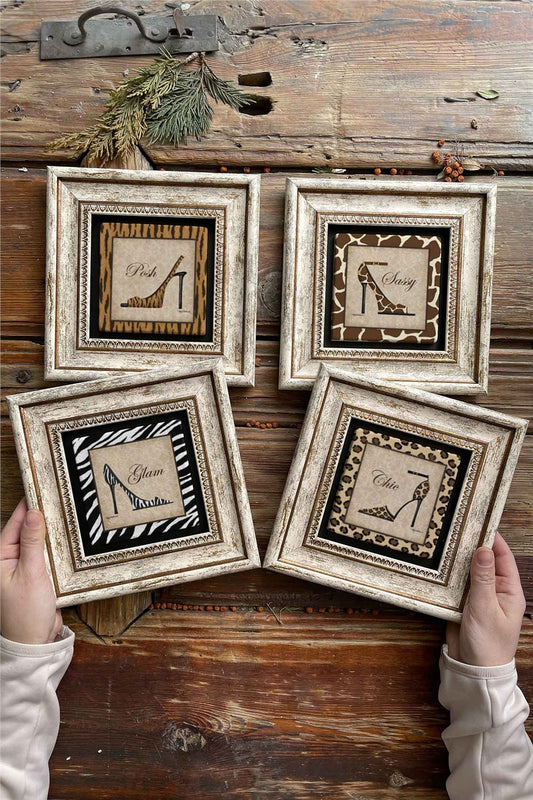 Framed Stone Painting Wall Decoration 8" x 8" Set of 4 Stiletto