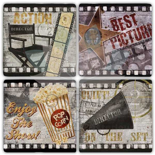 CINEMA 4-Piece NATURAL STONE COASTERS / BA250 (COASTER)